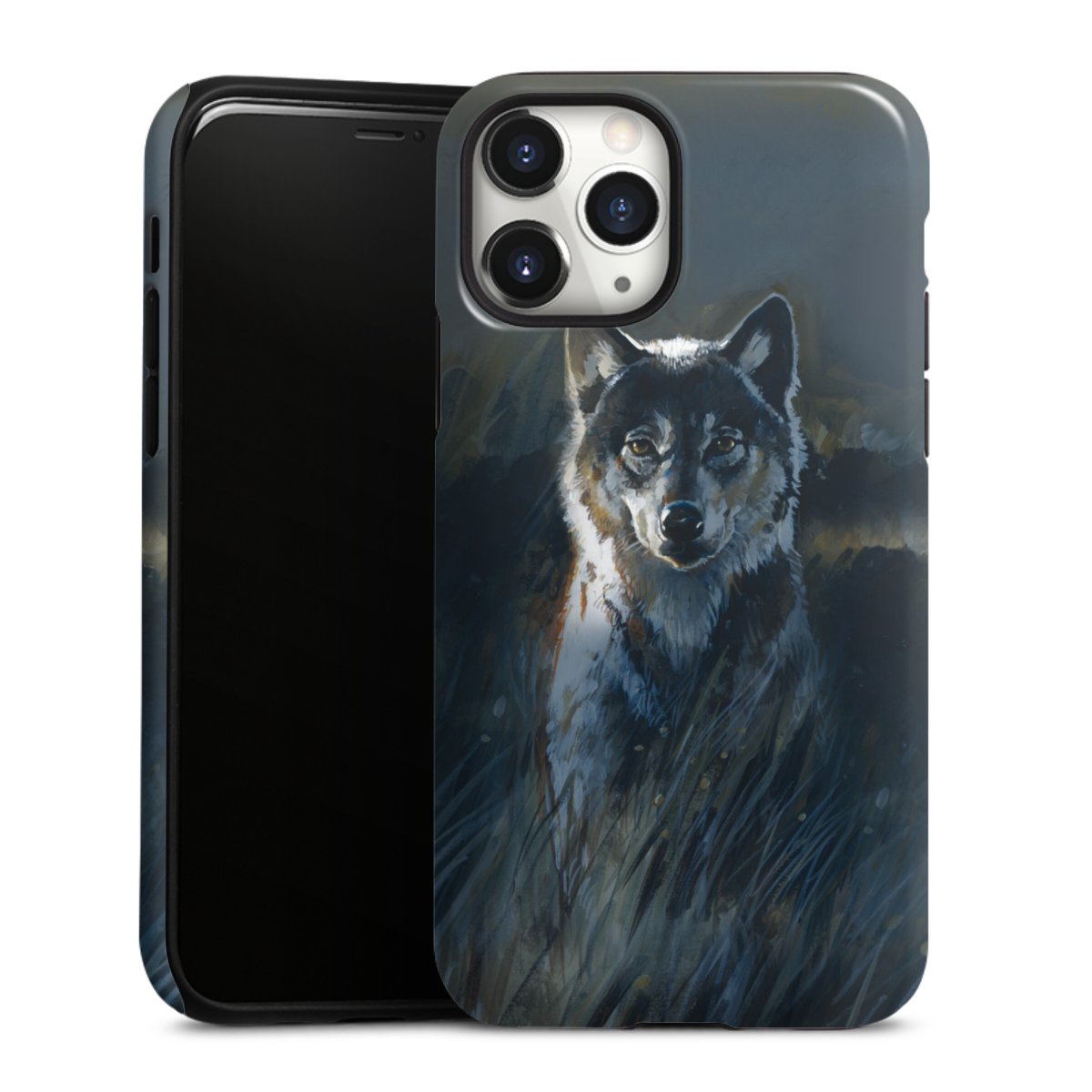 iPhone 11 Pro Handy Panzer Handyhülle robuste Outdoor Hülle Schutzhülle glänzend Nature Wolf Painting Tough Case