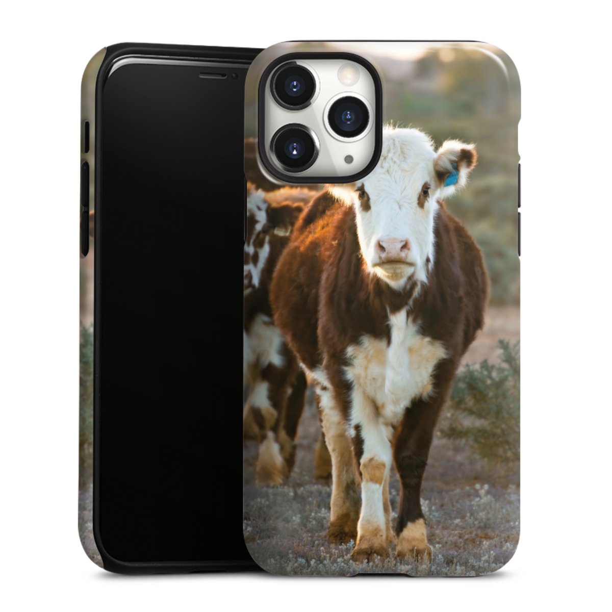 iPhone 11 Pro Handy Panzer Handyhülle robuste Outdoor Hülle Schutzhülle glänzend Cow Farmer Calf Tough Case