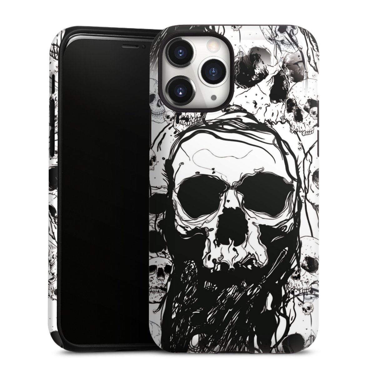 iPhone 11 Pro Handy Panzer Handyhülle robuste Outdoor Hülle Schutzhülle matt Totenkopf Halloween Tough Case