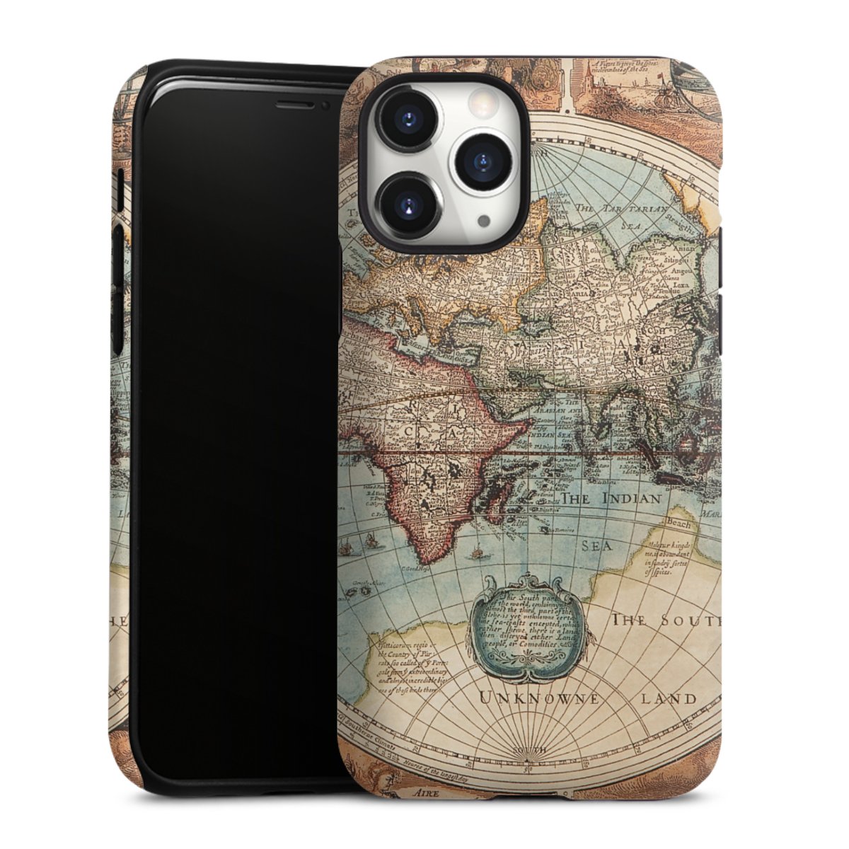 iPhone 11 Pro Handy Panzer Handyhülle robuste Outdoor Hülle Schutzhülle matt World Map Vintage Map Tough Case