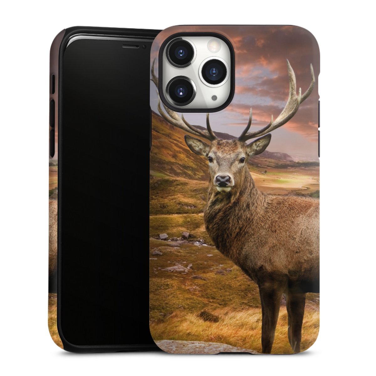 iPhone 11 Pro Handy Panzer Handyhülle robuste Outdoor Hülle Schutzhülle matt Meadow Mountain Deer Tough Case