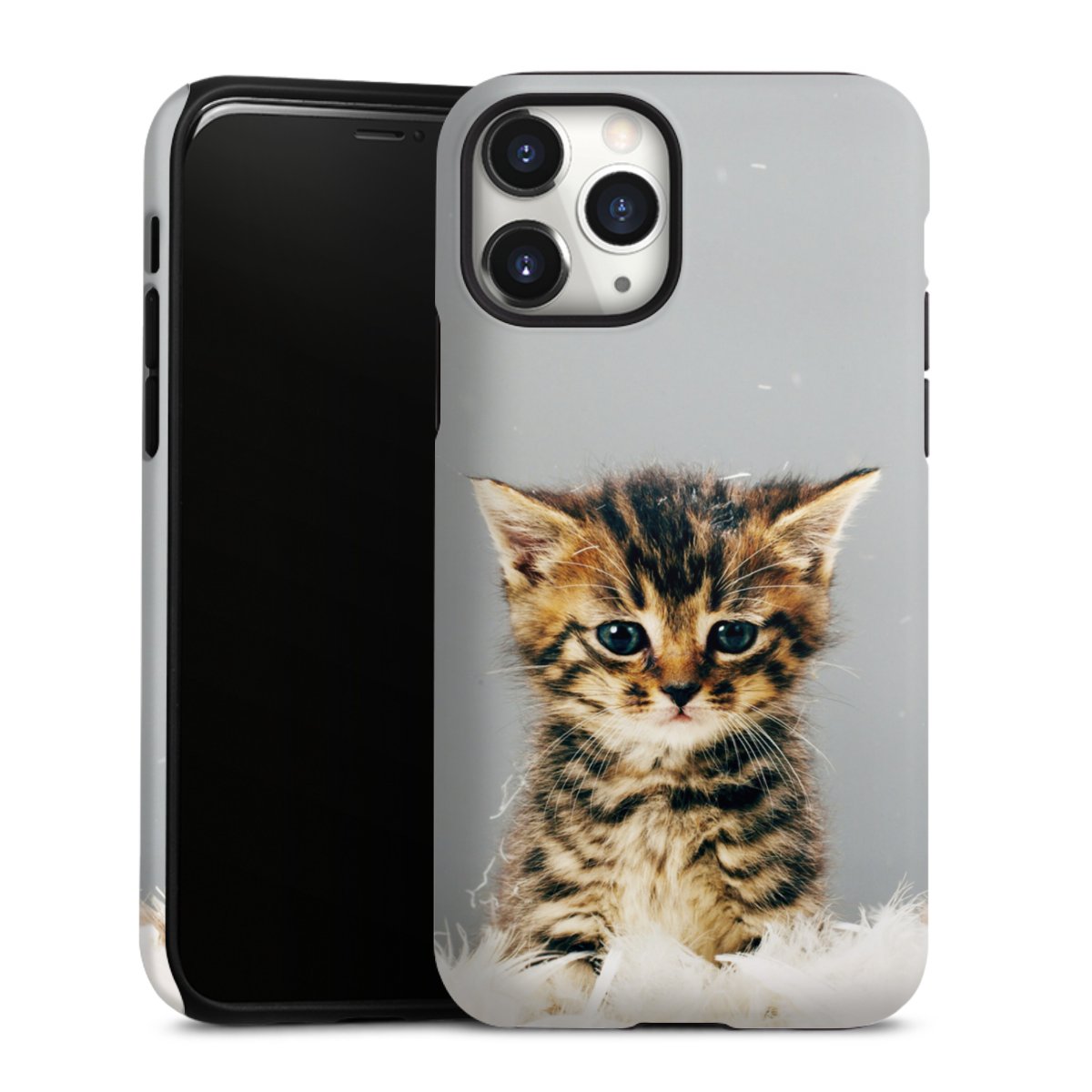 iPhone 11 Pro Handy Panzer Handyhülle robuste Outdoor Hülle Schutzhülle matt Cat Feather Pet Tough Case