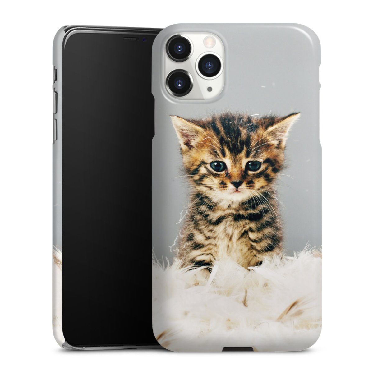 iPhone 11 Pro Max Handy Premium Case Smartphone Handyhülle Schutzhülle glänzend Cat Feather Pet Premium Case