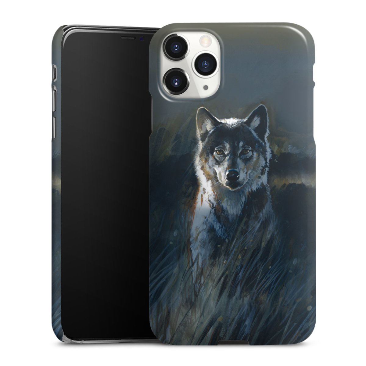 iPhone 11 Pro Max Handy Premium Case Smartphone Handyhülle Schutzhülle glänzend Nature Wolf Painting Premium Case