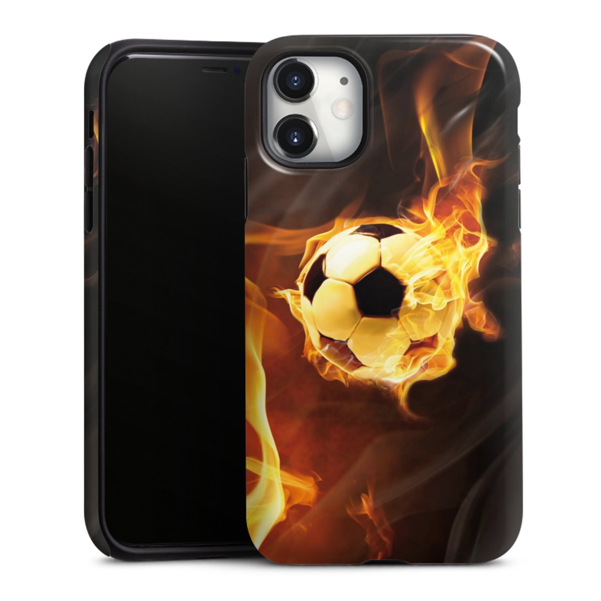 iPhone 11 Handy Panzer Handyhülle robuste Outdoor Hülle Schutzhülle glänzend Ball Fire Soccer Tough Case