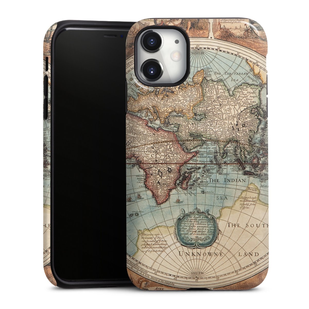 iPhone 11 Handy Panzer Handyhülle robuste Outdoor Hülle Schutzhülle glänzend World Map Vintage Map Tough Case