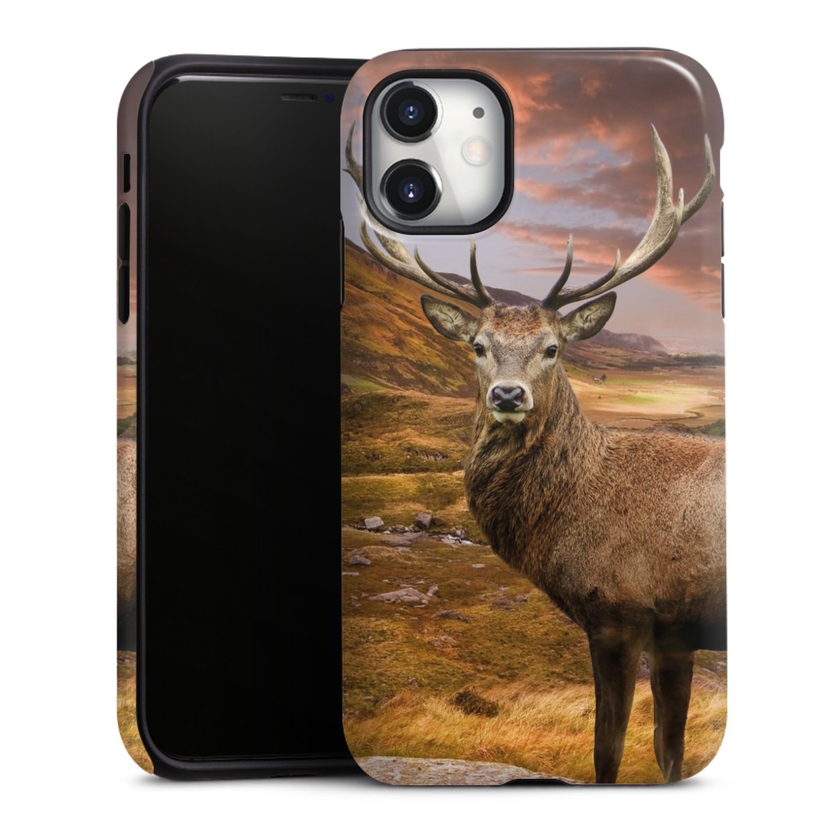 iPhone 11 Handy Panzer Handyhülle robuste Outdoor Hülle Schutzhülle glänzend Meadow Mountain Deer Tough Case