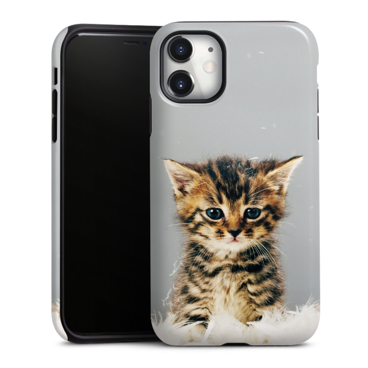 iPhone 11 Handy Panzer Handyhülle robuste Outdoor Hülle Schutzhülle glänzend Cat Feather Pet Tough Case