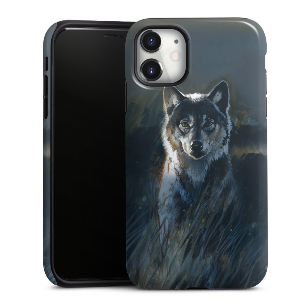 iPhone 11 Handy Panzer Handyhülle robuste Outdoor Hülle Schutzhülle glänzend Nature Wolf Painting Tough Case