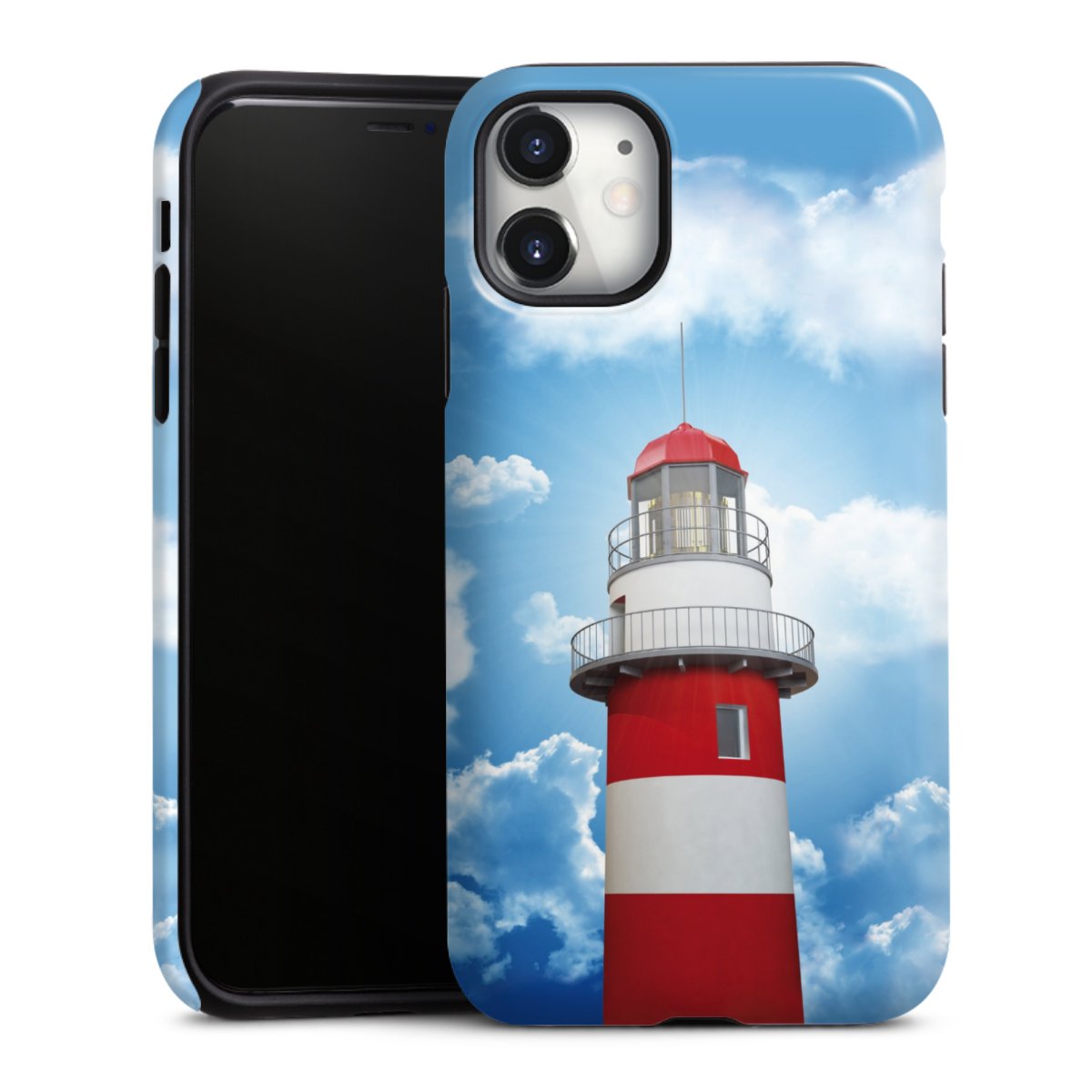 iPhone 11 Handy Panzer Handyhülle robuste Outdoor Hülle Schutzhülle glänzend Lighthouse Sky Cloud Tough Case