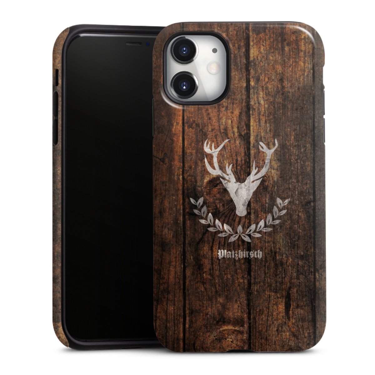 iPhone 11 Handy Panzer Handyhülle robuste Outdoor Hülle Schutzhülle glänzend Deer Wood Wooden Look Tough Case