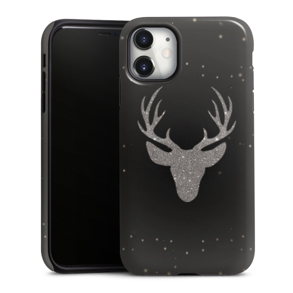 iPhone 11 Handy Panzer Handyhülle robuste Outdoor Hülle Schutzhülle glänzend Winter Deer Glitzer Tough Case