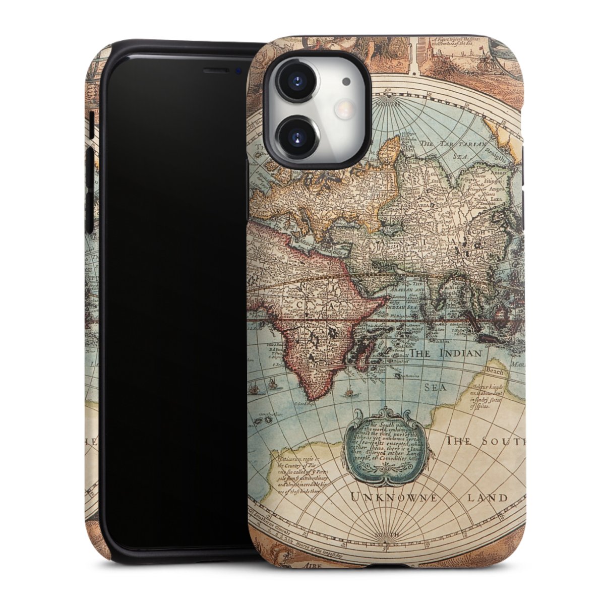 iPhone 11 Handy Panzer Handyhülle robuste Outdoor Hülle Schutzhülle matt World Map Vintage Map Tough Case