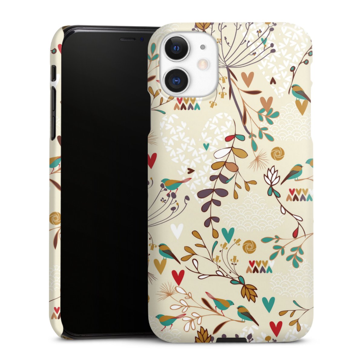 iPhone 11 Handy Premium Case Smartphone Handyhülle Schutzhülle glänzend Bird Flowers Retro Premium Case