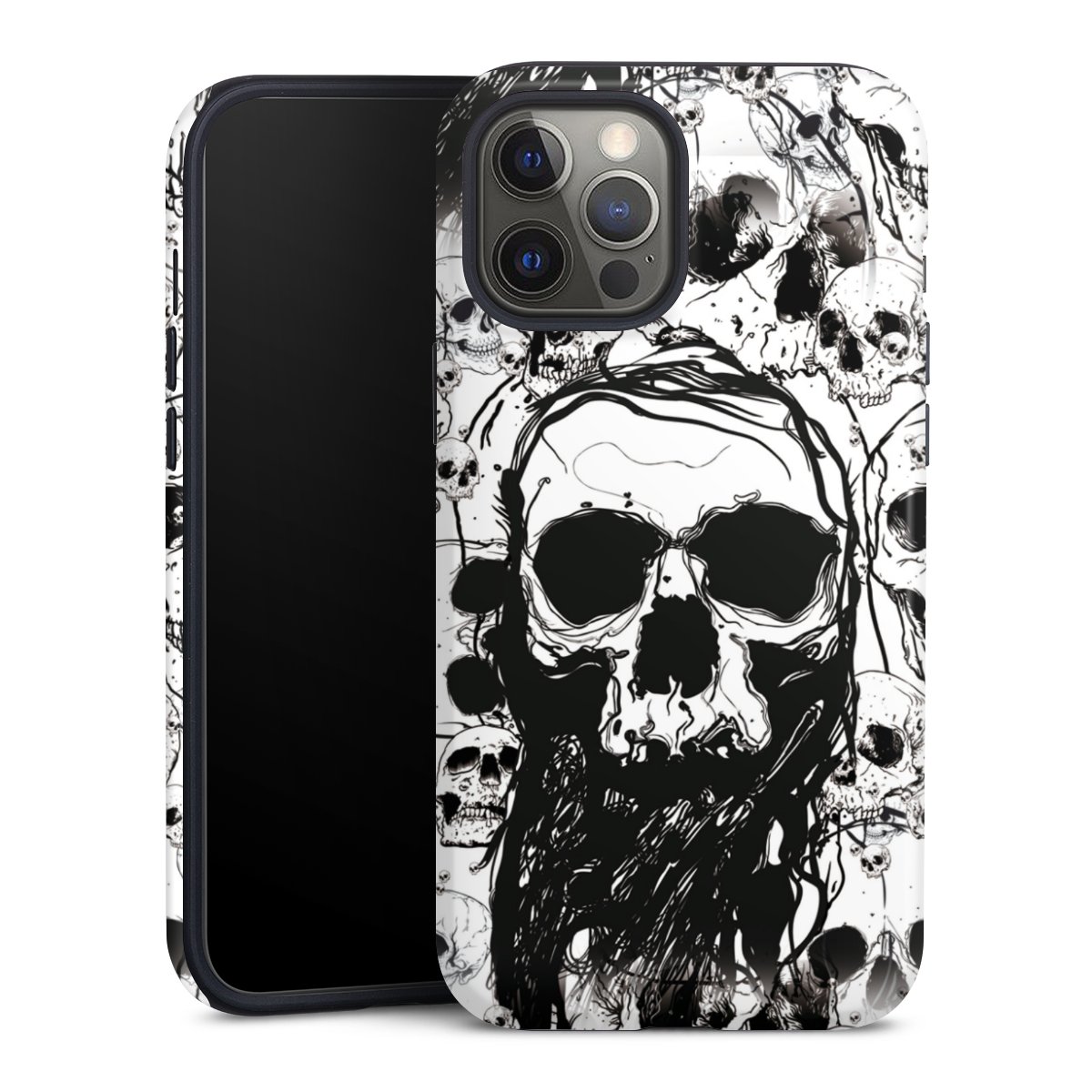 iPhone 12 Pro Max Handy Panzer Handyhülle robuste Outdoor Hülle Schutzhülle glänzend Totenkopf Halloween Tough Case