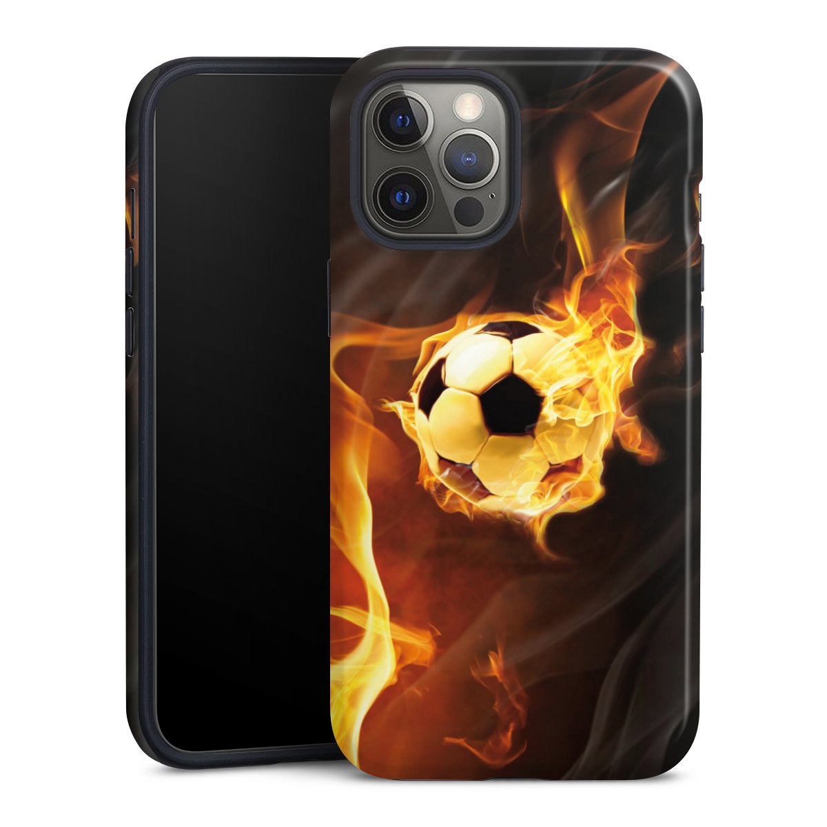 iPhone 12 Pro Max Handy Panzer Handyhülle robuste Outdoor Hülle Schutzhülle glänzend Ball Fire Soccer Tough Case