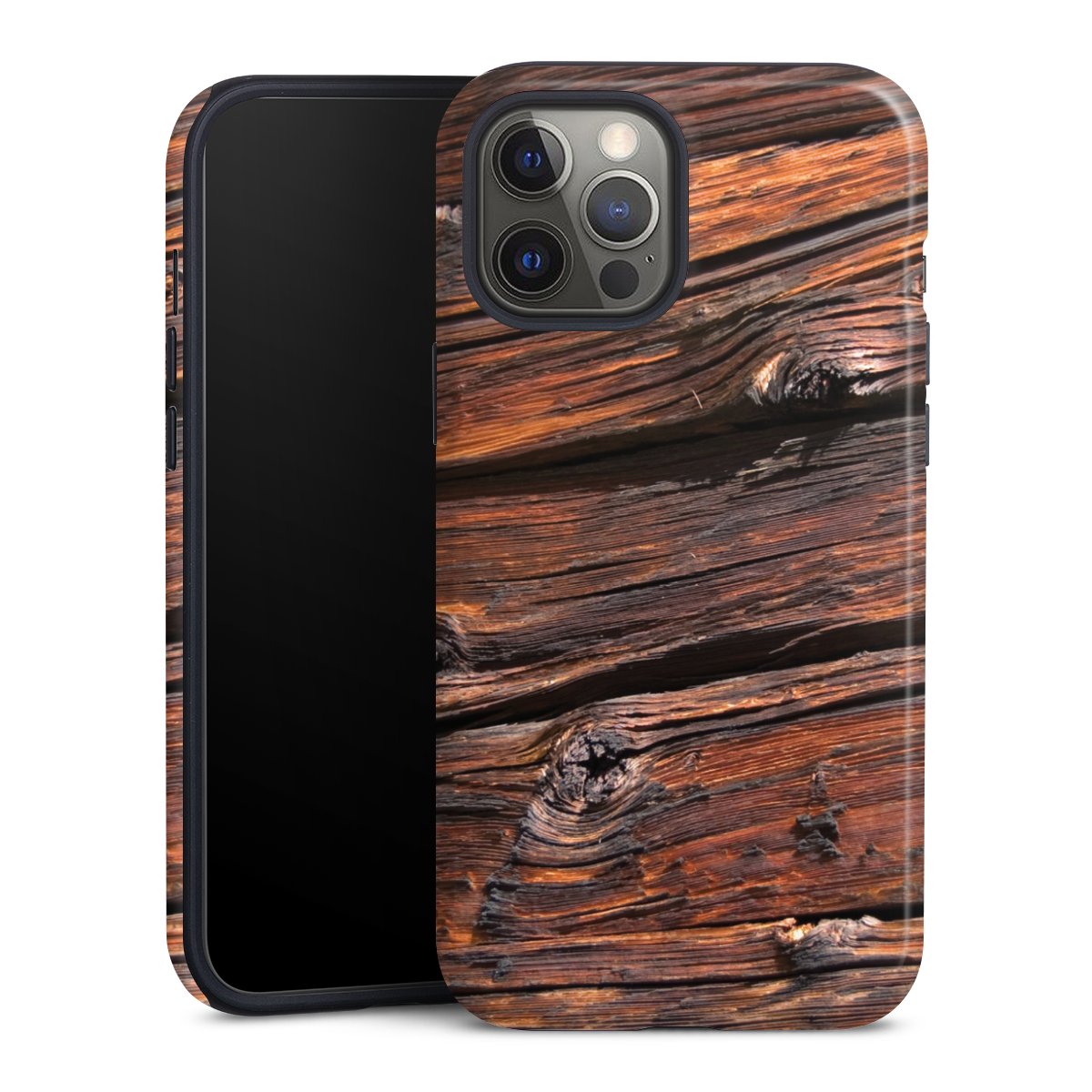 iPhone 12 Pro Max Handy Panzer Handyhülle robuste Outdoor Hülle Schutzhülle glänzend Beams Wooden Look Wood Tough Case