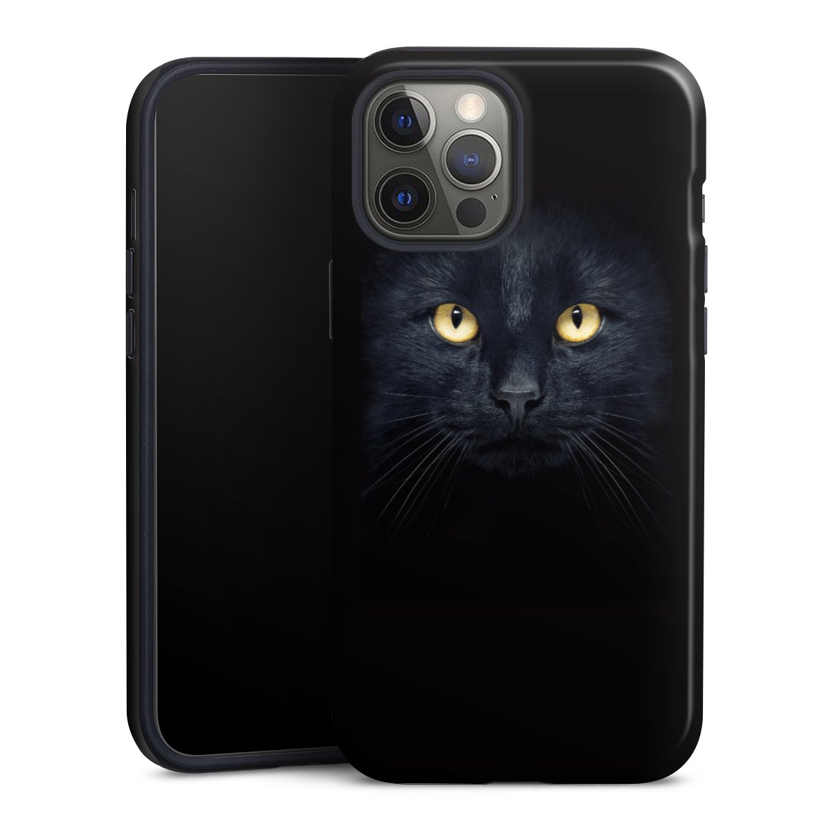 iPhone 12 Pro Max Handy Panzer Handyhülle robuste Outdoor Hülle Schutzhülle glänzend Eye Cat Black Tough Case