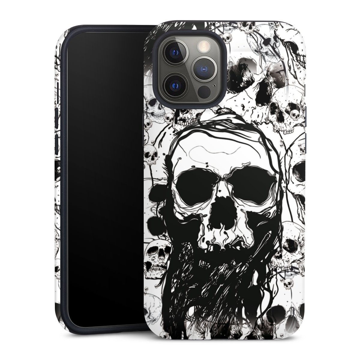 iPhone 12 Pro Max Handy Panzer Handyhülle robuste Outdoor Hülle Schutzhülle matt Totenkopf Halloween Tough Case