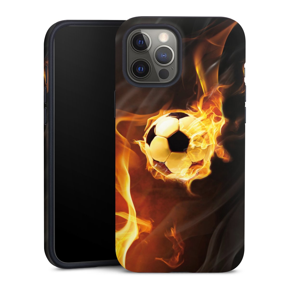 iPhone 12 Pro Max Handy Panzer Handyhülle robuste Outdoor Hülle Schutzhülle matt Fire Soccer Ball Tough Case