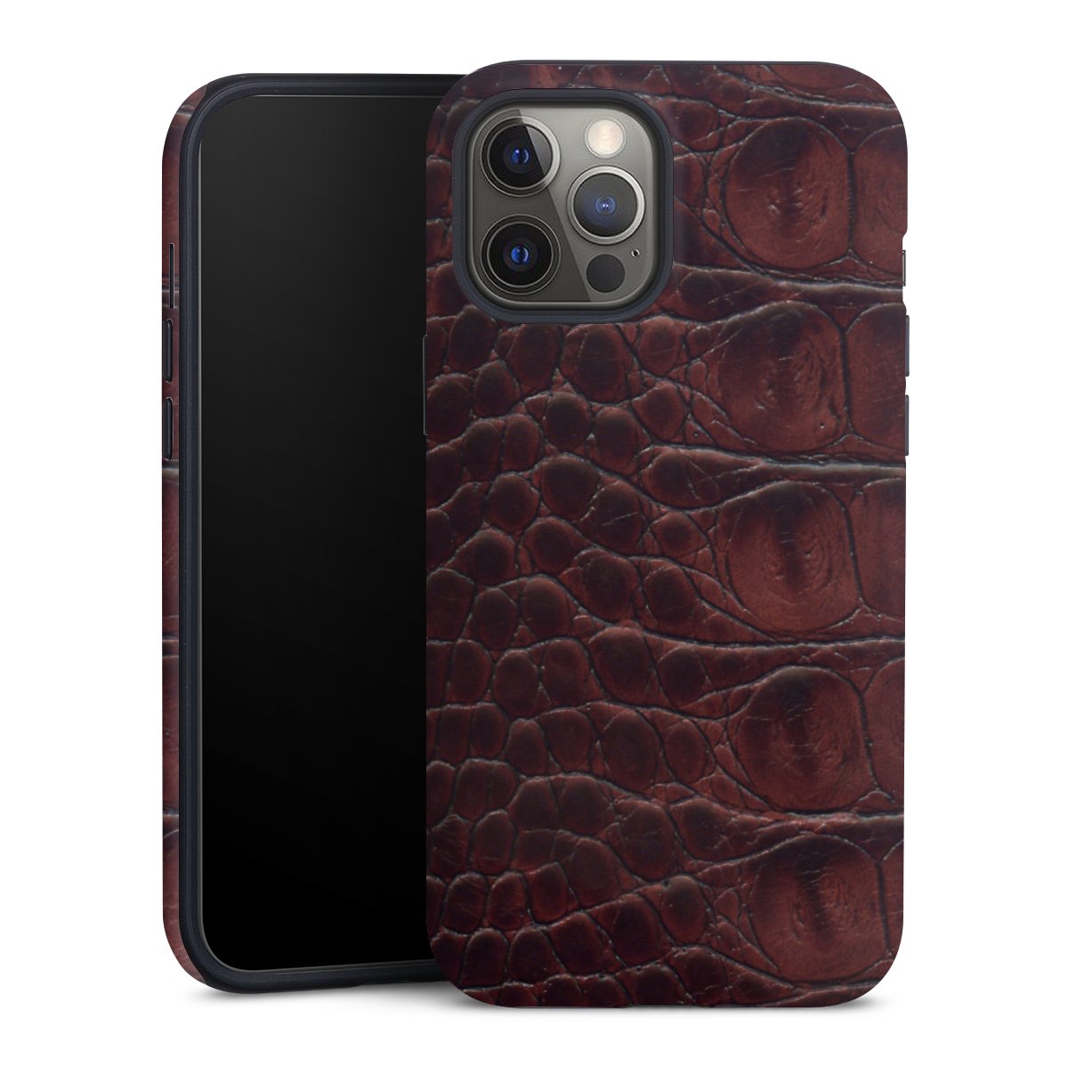 iPhone 12 Pro Max Handy Panzer Handyhülle robuste Outdoor Hülle Schutzhülle matt Crocodile Animal Print Leather Tough Case