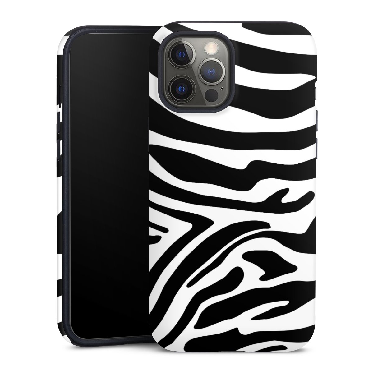 iPhone 12 Pro Max Handy Panzer Handyhülle robuste Outdoor Hülle Schutzhülle matt Animal Print Zebra Animal Look Tough Case