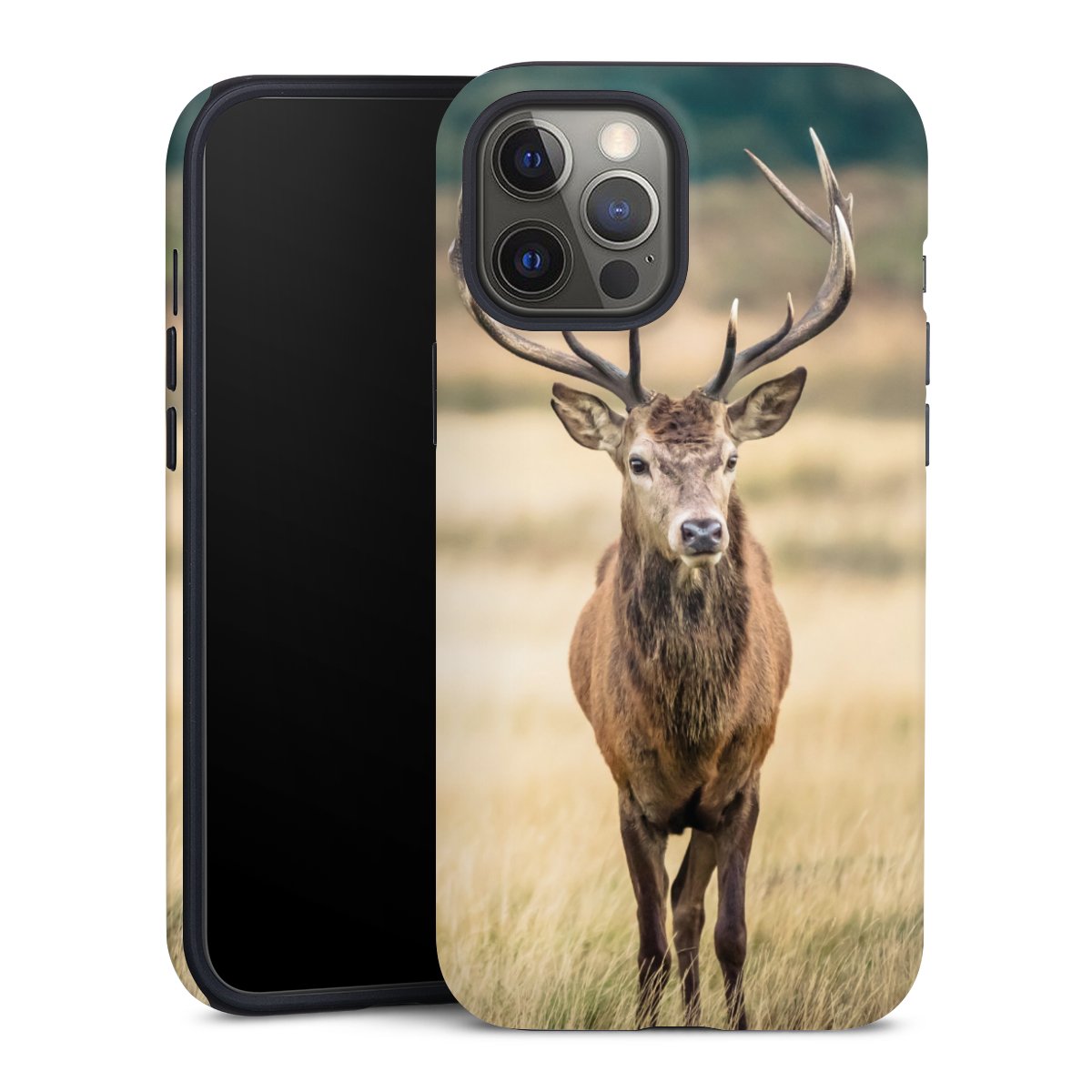 iPhone 12 Pro Max Handy Panzer Handyhülle robuste Outdoor Hülle Schutzhülle matt Meadow Forrest Deer Tough Case