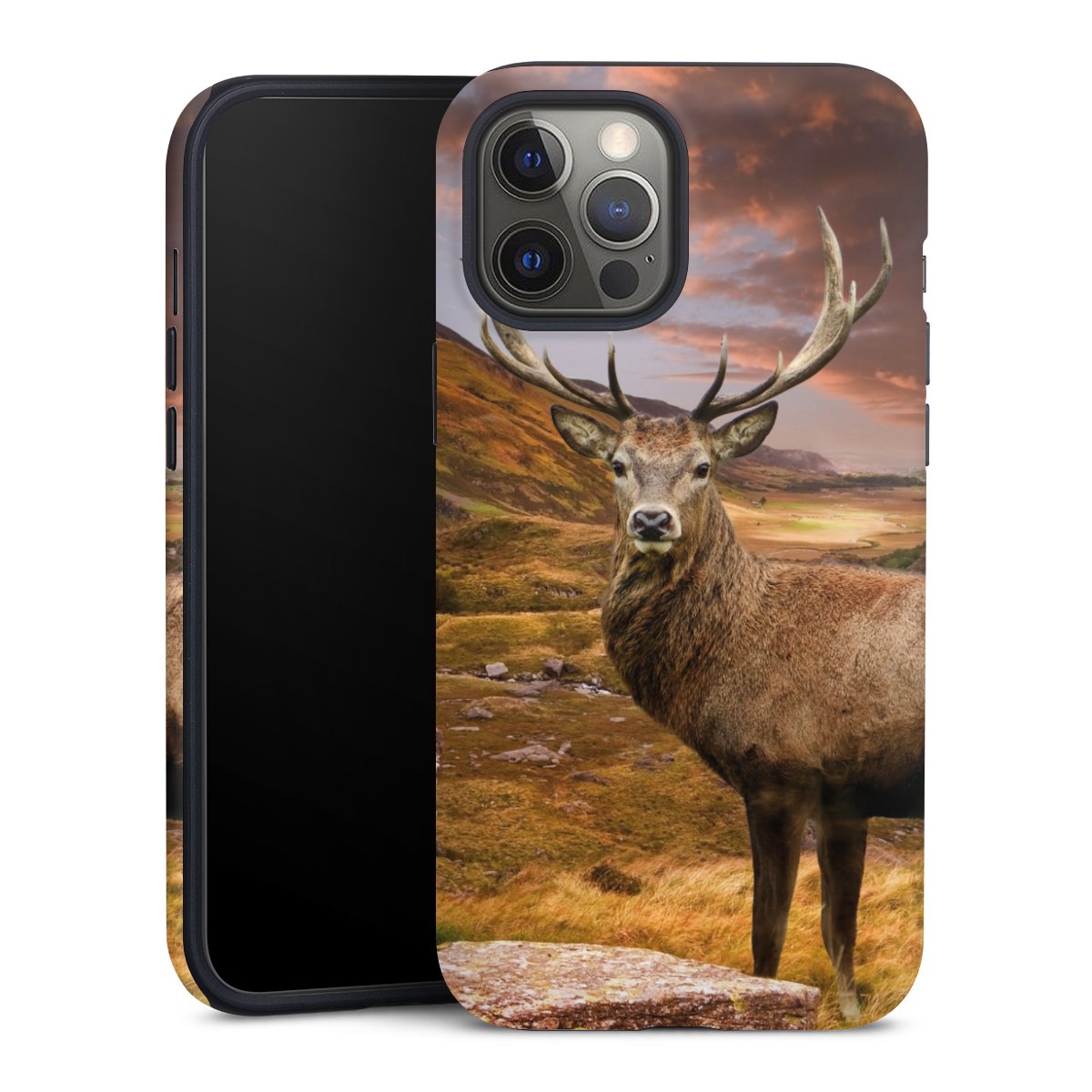 iPhone 12 Pro Max Handy Panzer Handyhülle robuste Outdoor Hülle Schutzhülle matt Meadow Deer Mountain Tough Case