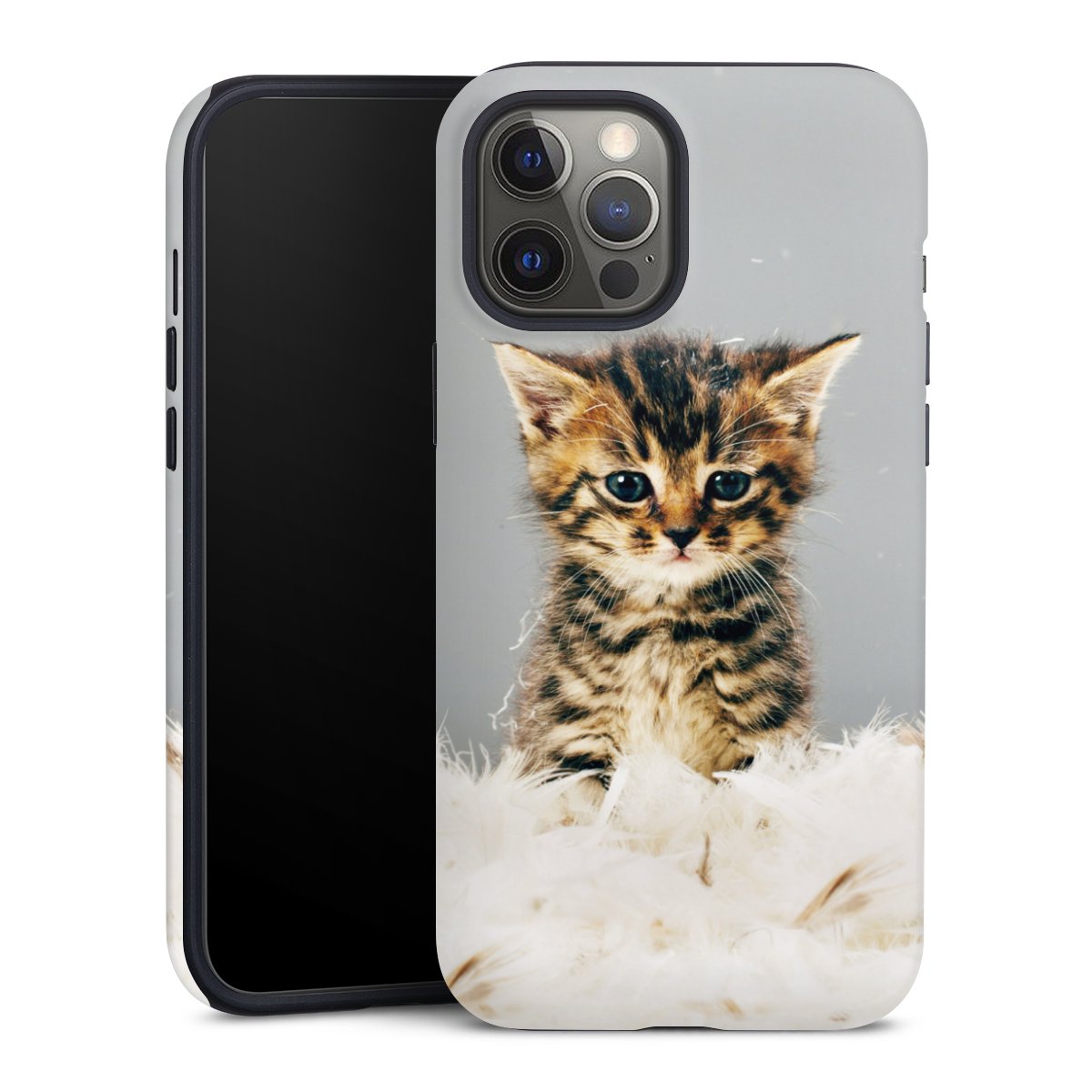 iPhone 12 Pro Max Handy Panzer Handyhülle robuste Outdoor Hülle Schutzhülle matt Cat Feather Pet Tough Case