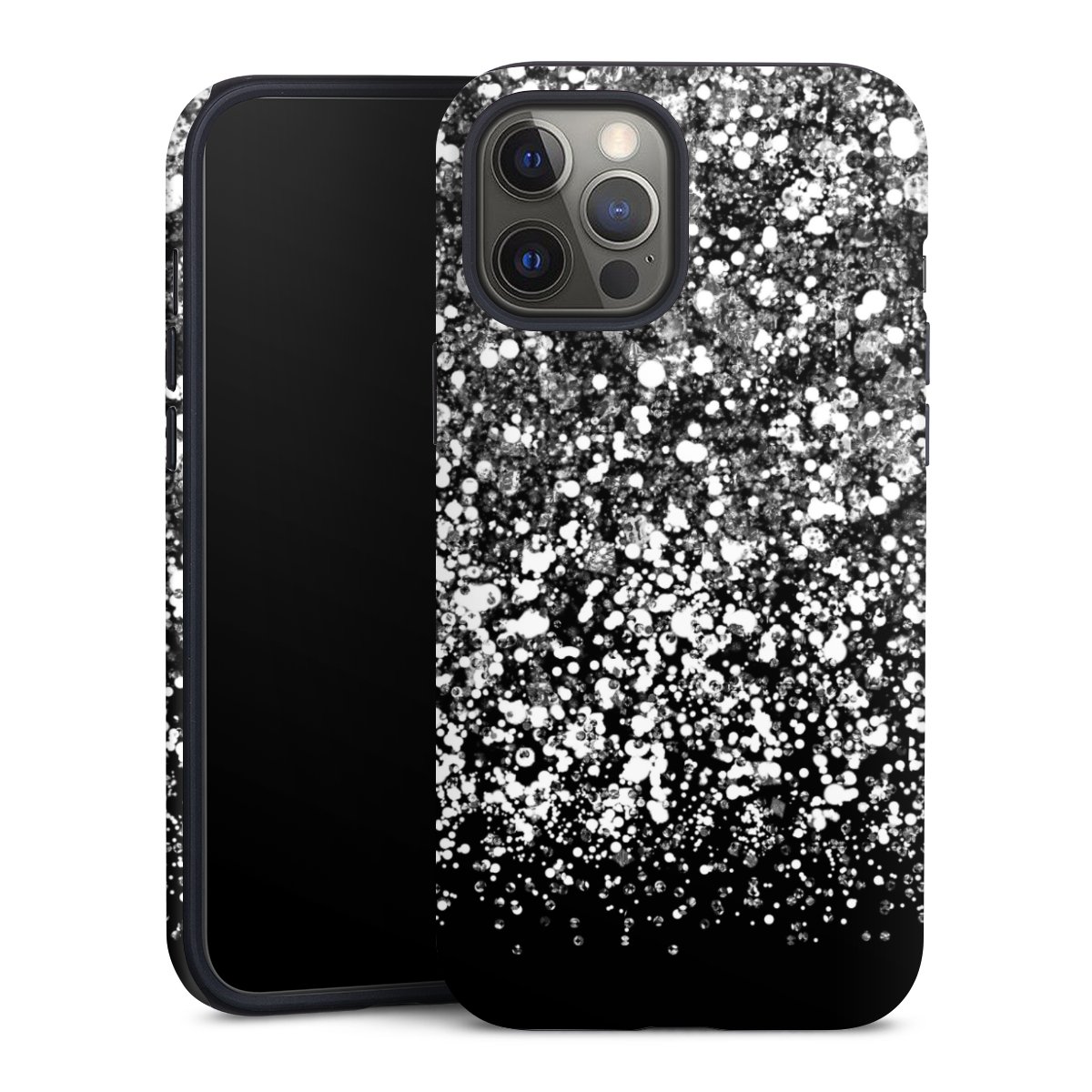 iPhone 12 Pro Max Handy Panzer Handyhülle robuste Outdoor Hülle Schutzhülle matt Glitzer Snowflake Muster Tough Case