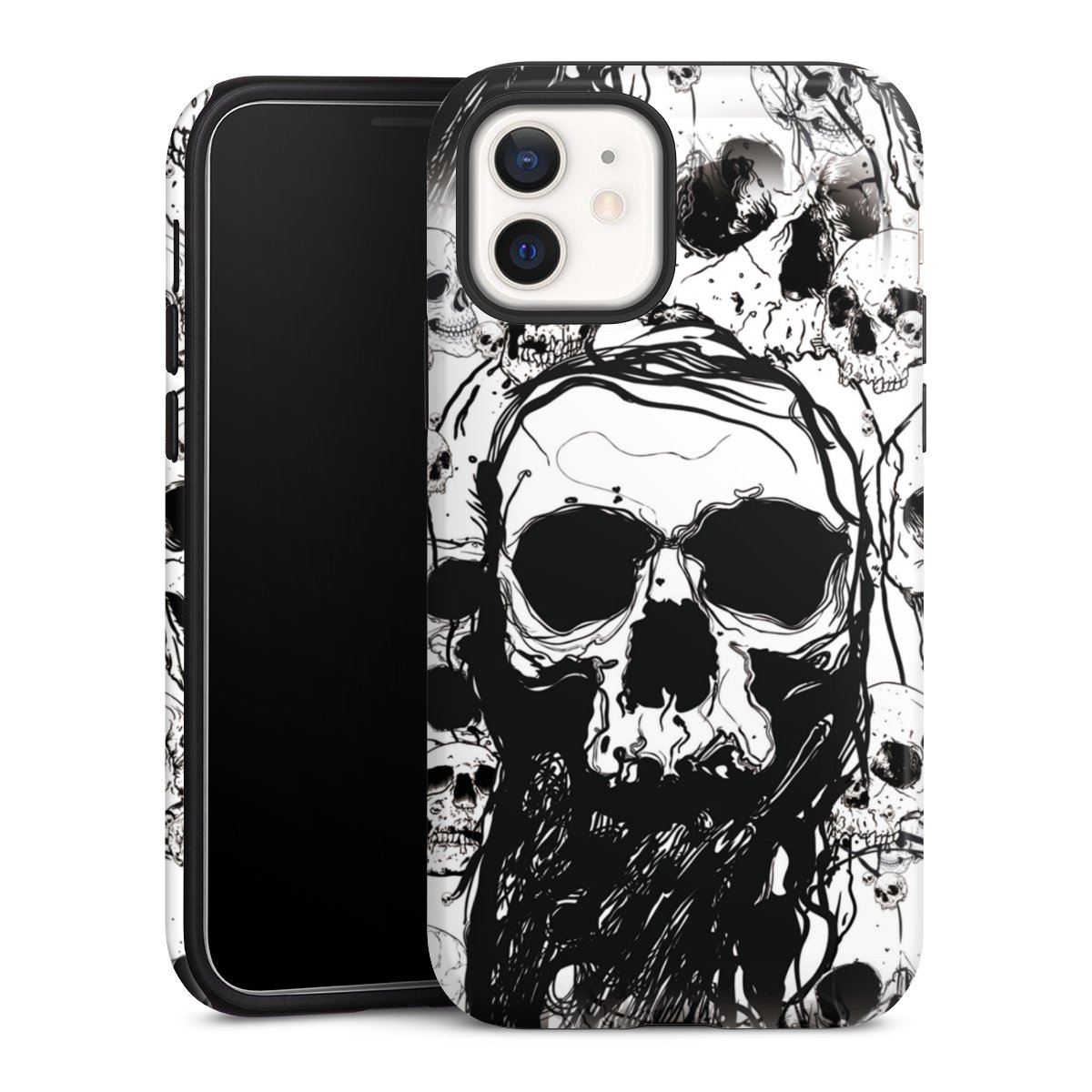 iPhone 12 Handy Panzer Handyhülle robuste Outdoor Hülle Schutzhülle glänzend Totenkopf Halloween Tough Case