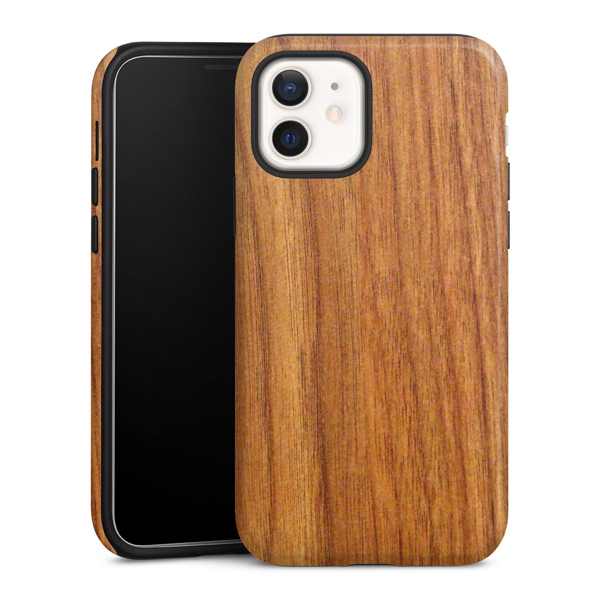 iPhone 12 Handy Panzer Handyhülle robuste Outdoor Hülle Schutzhülle glänzend Wood Larch Wooden Look Tough Case