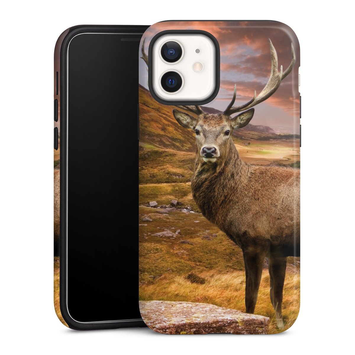 iPhone 12 Handy Panzer Handyhülle robuste Outdoor Hülle Schutzhülle glänzend Meadow Mountain Deer Tough Case