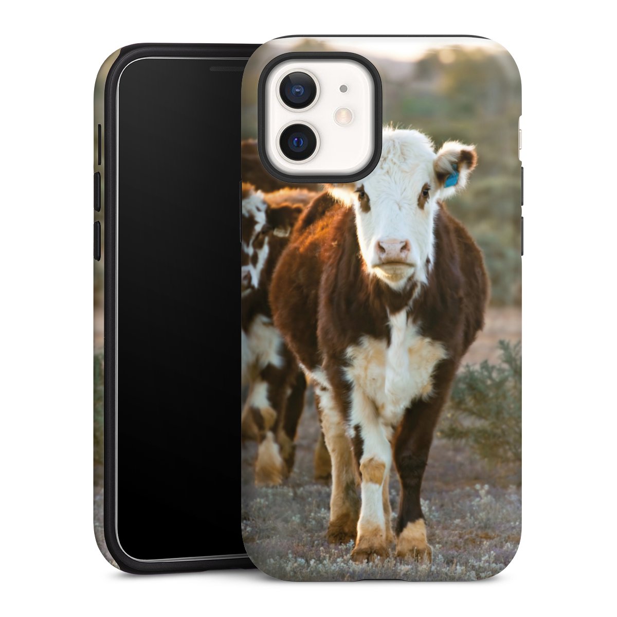 iPhone 12 Handy Panzer Handyhülle robuste Outdoor Hülle Schutzhülle matt Cow Farmer Calf Tough Case