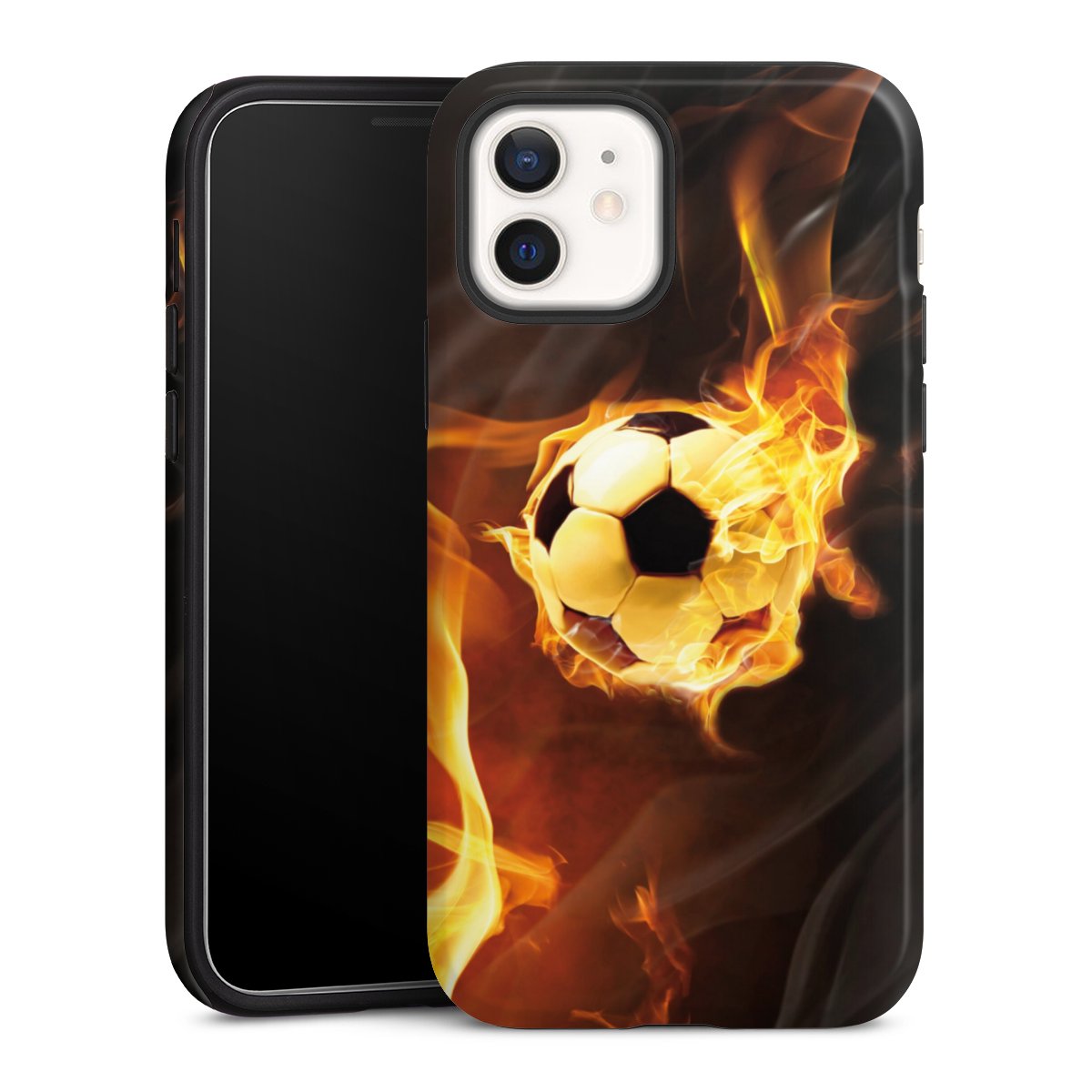 iPhone 12 mini Handy Panzer Handyhülle robuste Outdoor Hülle Schutzhülle glänzend Ball Fire Soccer Tough Case