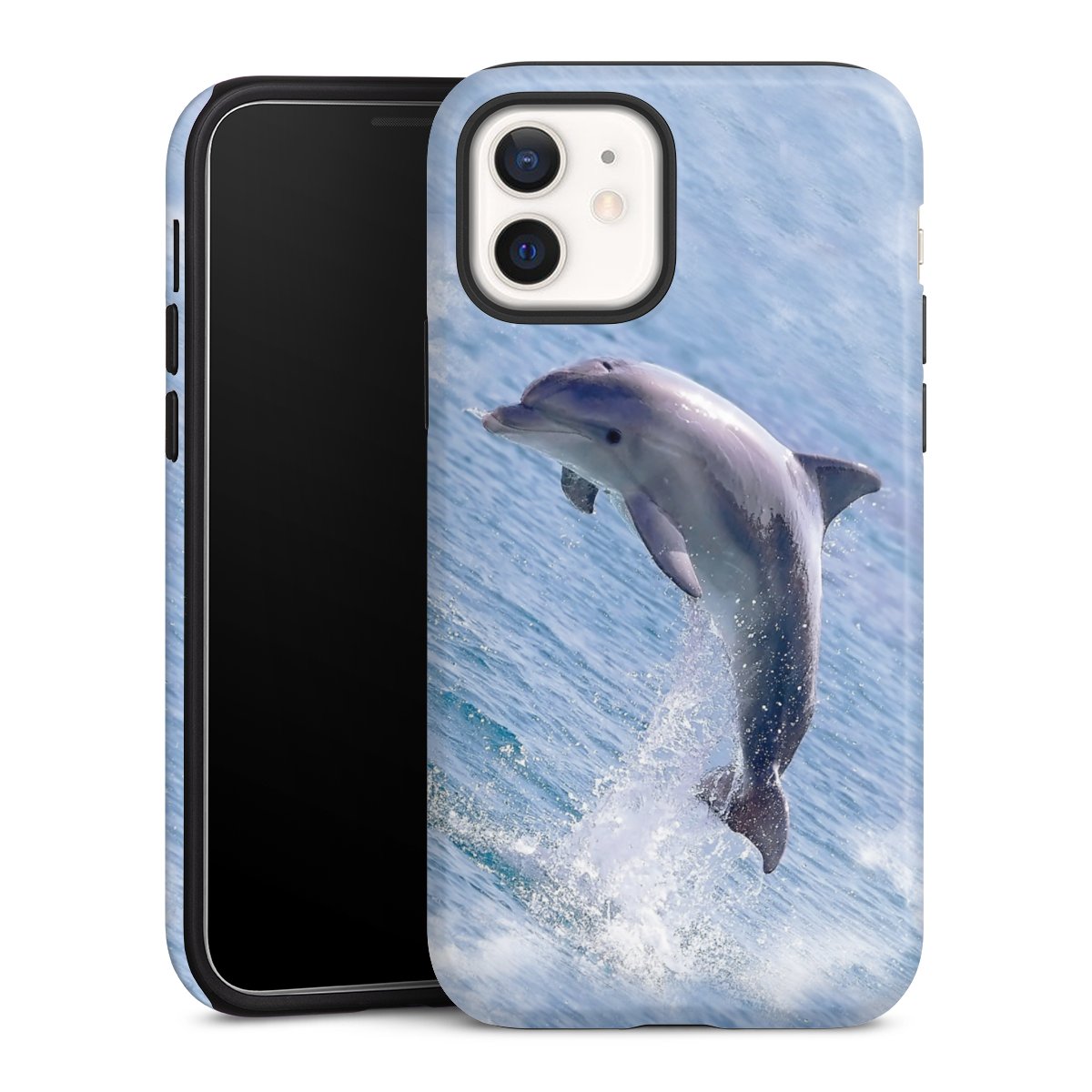 iPhone 12 mini Handy Panzer Handyhülle robuste Outdoor Hülle Schutzhülle glänzend Dolphin Ocean Wale Tough Case