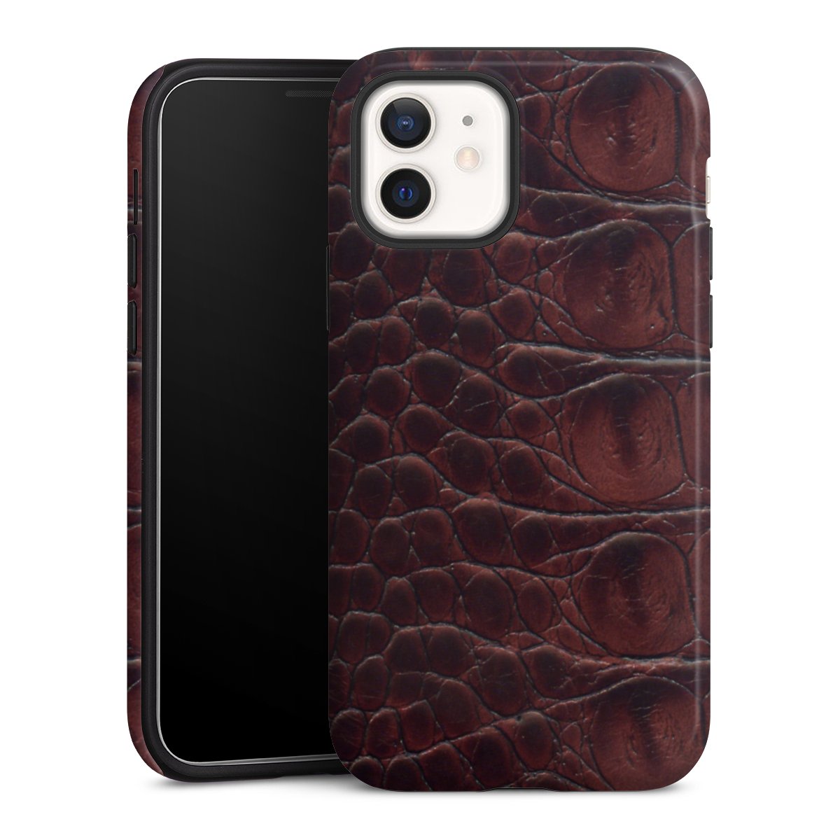 iPhone 12 mini Handy Panzer Handyhülle robuste Outdoor Hülle Schutzhülle glänzend Crocodile Animal Print Leather Tough Case