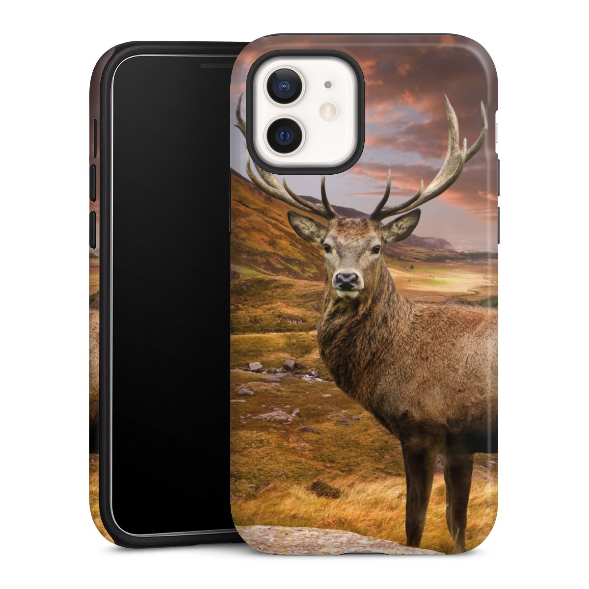 iPhone 12 mini Handy Panzer Handyhülle robuste Outdoor Hülle Schutzhülle glänzend Meadow Mountain Deer Tough Case