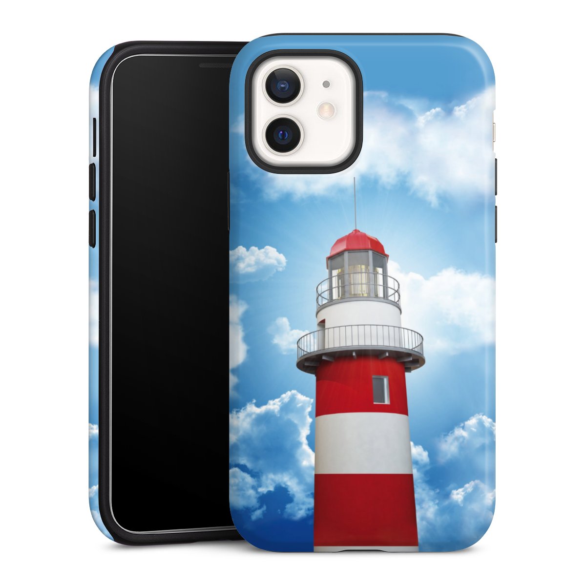 iPhone 12 mini Handy Panzer Handyhülle robuste Outdoor Hülle Schutzhülle glänzend Lighthouse Sky Cloud Tough Case