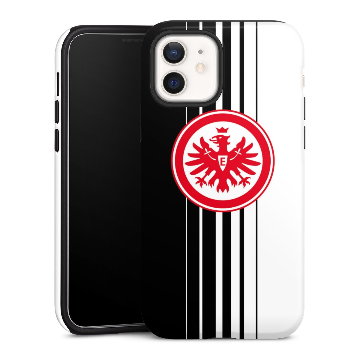 iPhone 12 mini Handy Panzer Handyhülle robuste Outdoor Hülle Schutzhülle glänzend Stripes Eintracht Frankfurt Official Licensed Product Tough Case