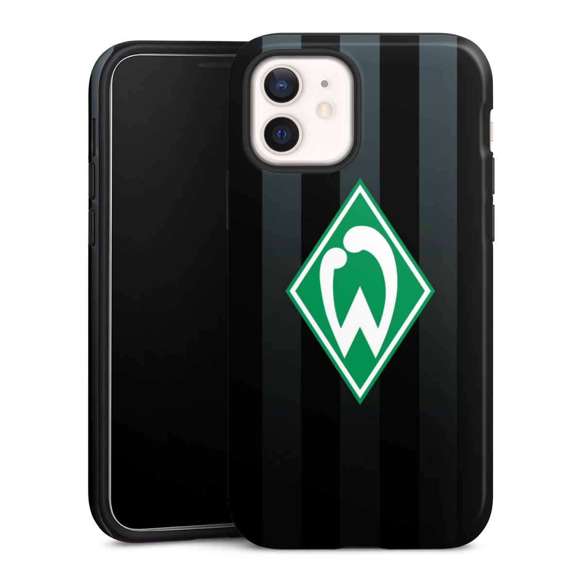 iPhone 12 mini Handy Panzer Handyhülle robuste Outdoor Hülle Schutzhülle glänzend Stripes Sv Werder Bremen Official Licensed Product Tough Case