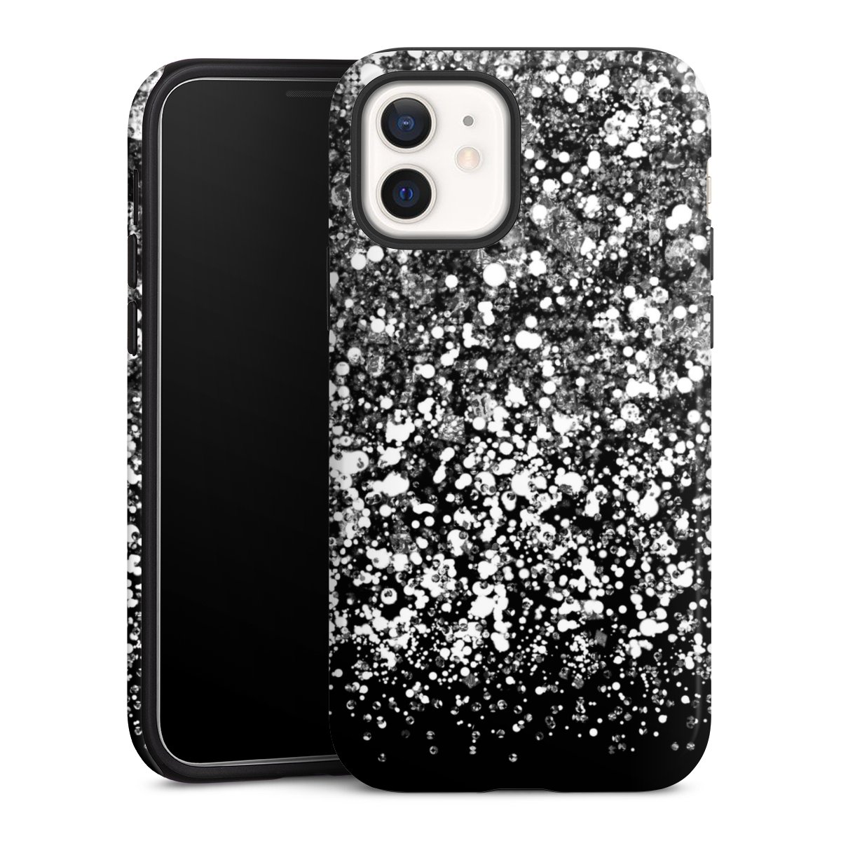 iPhone 12 mini Handy Panzer Handyhülle robuste Outdoor Hülle Schutzhülle glänzend Glitzer Snowflake Muster Tough Case