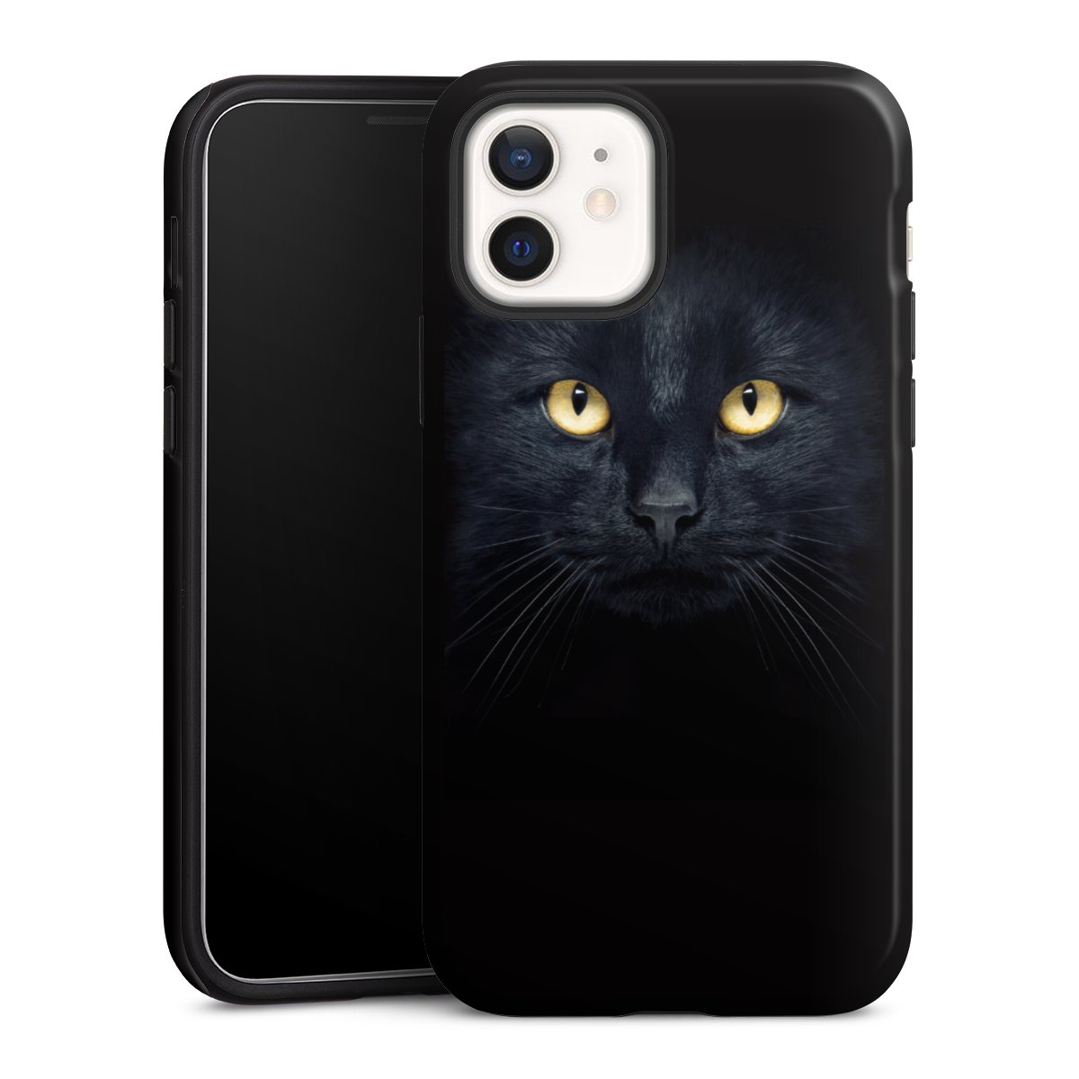 iPhone 12 mini Handy Panzer Handyhülle robuste Outdoor Hülle Schutzhülle glänzend Eye Cat Black Tough Case