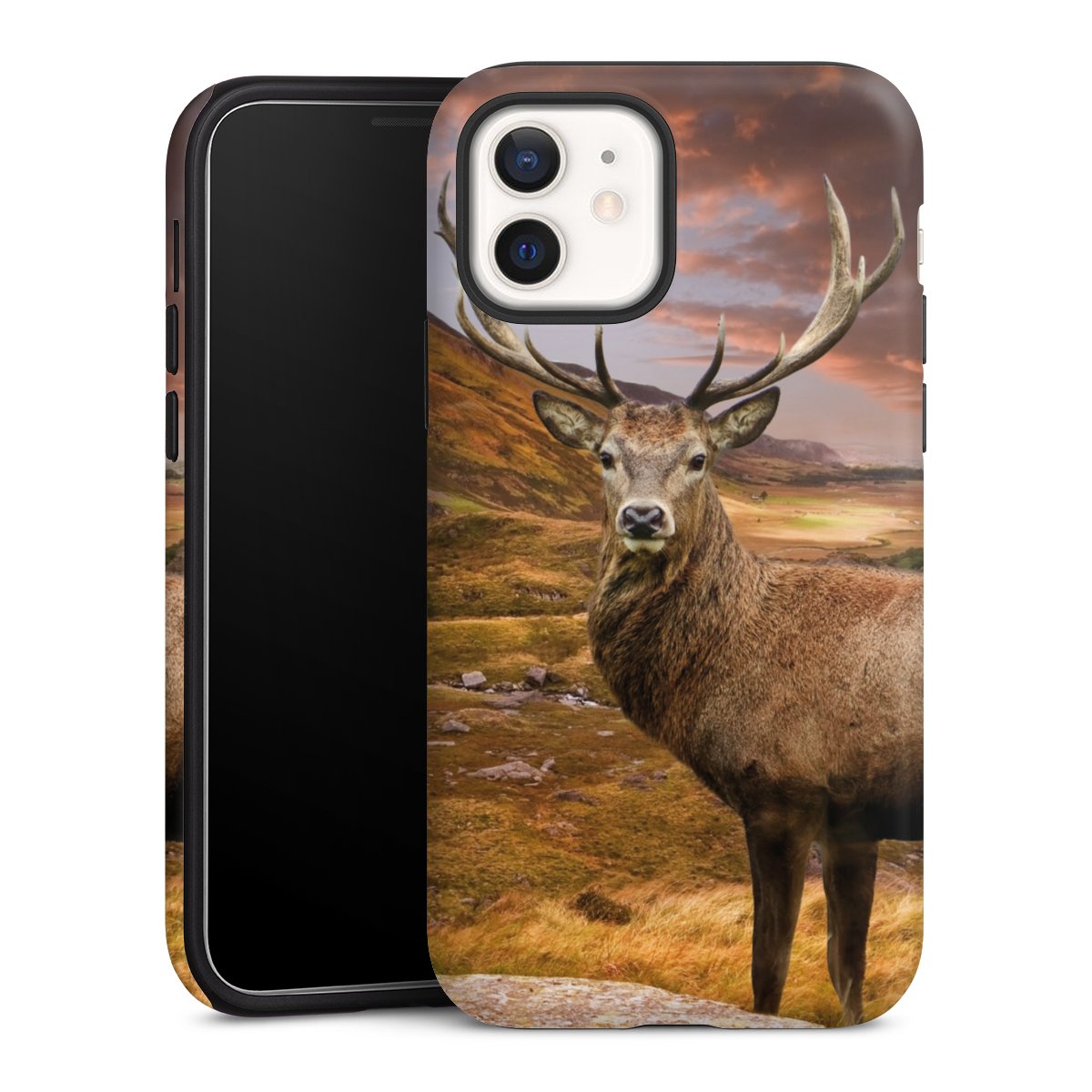 iPhone 12 mini Handy Panzer Handyhülle robuste Outdoor Hülle Schutzhülle matt Meadow Mountain Deer Tough Case