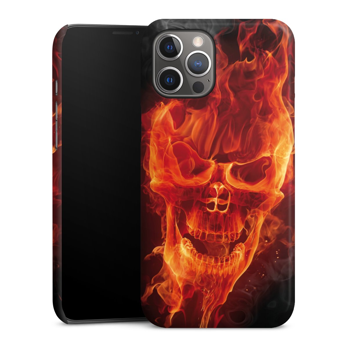 iPhone 12 Pro Max Handy Premium Case Smartphone Handyhülle Schutzhülle glänzend Totenkopf Skull Fire Premium Case