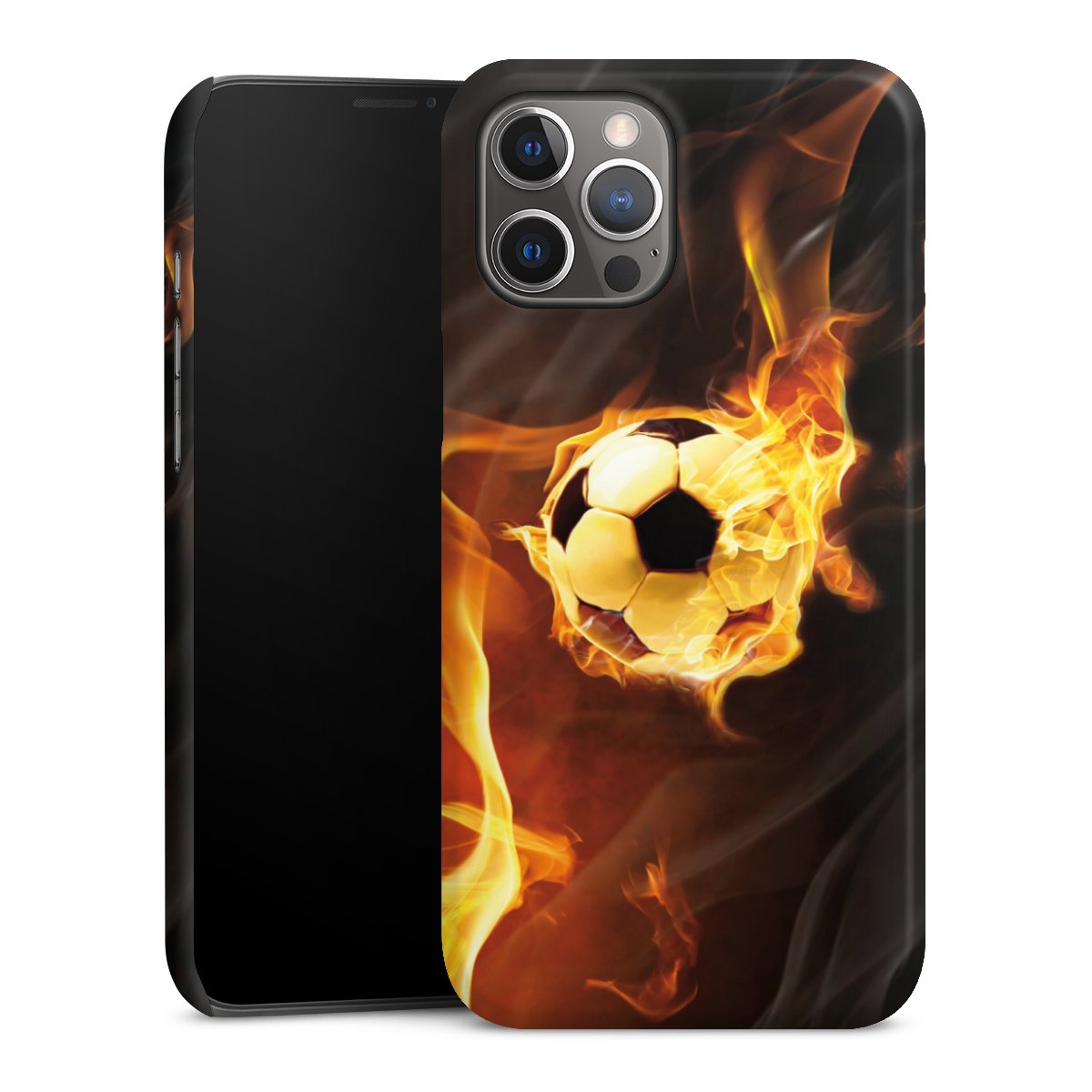 iPhone 12 Pro Max Handy Premium Case Smartphone Handyhülle Schutzhülle glänzend Ball Fire Soccer Premium Case