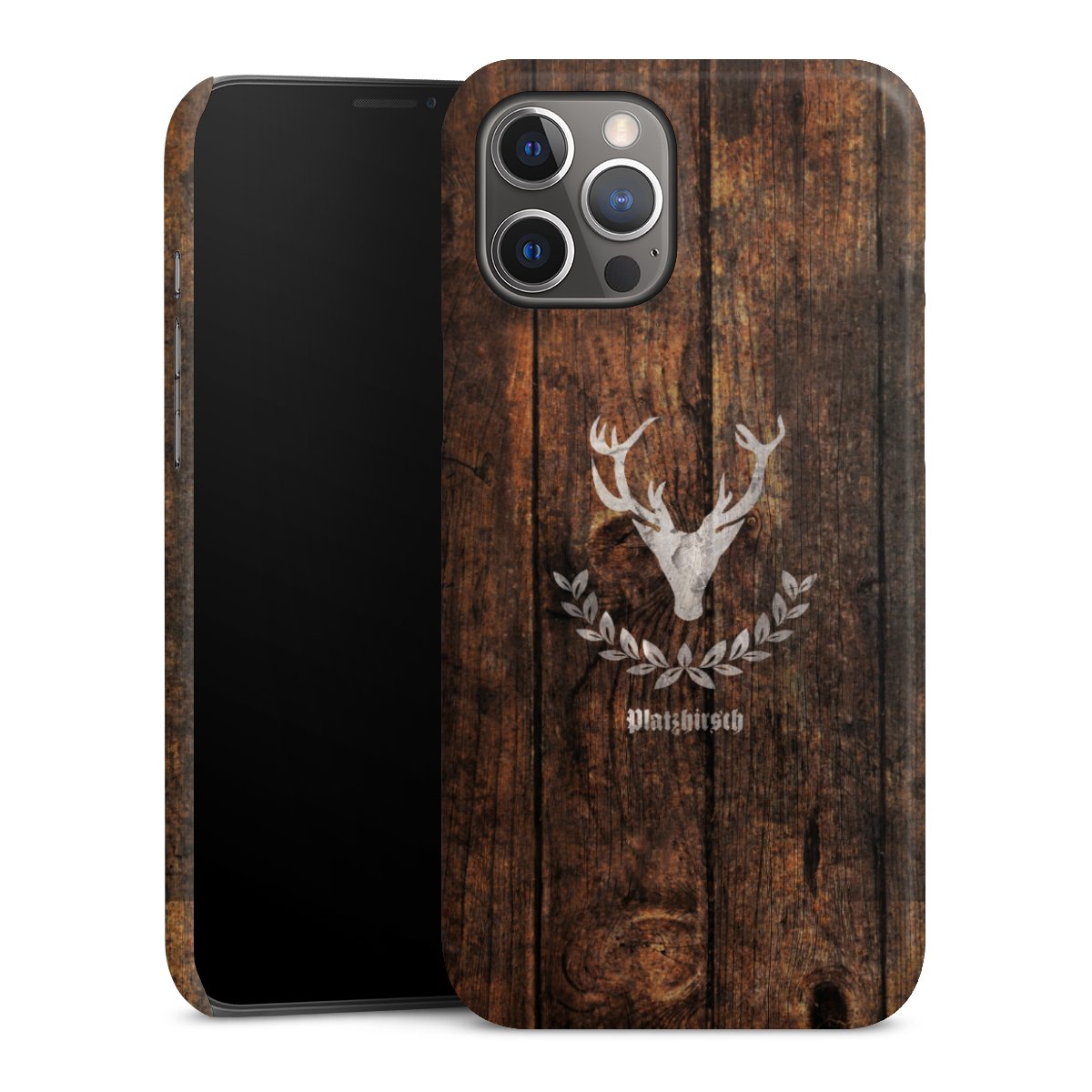 iPhone 12 Pro Max Handy Premium Case Smartphone Handyhülle Schutzhülle glänzend Deer Wood Wooden Look Premium Case