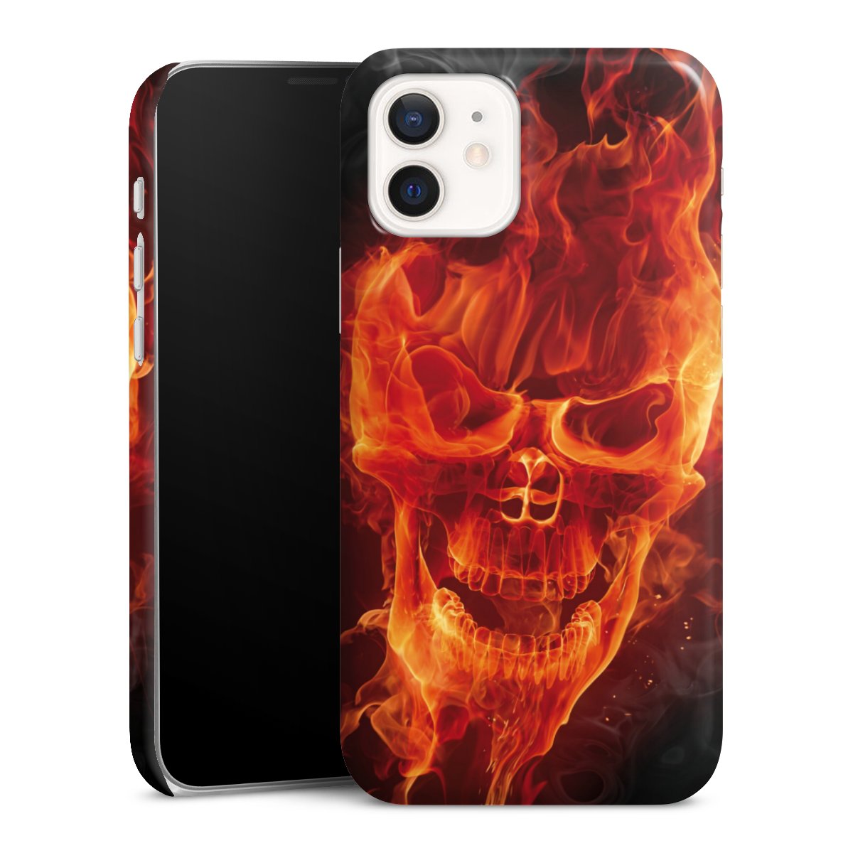 iPhone 12 Handy Premium Case Smartphone Handyhülle Schutzhülle glänzend Totenkopf Skull Fire Premium Case