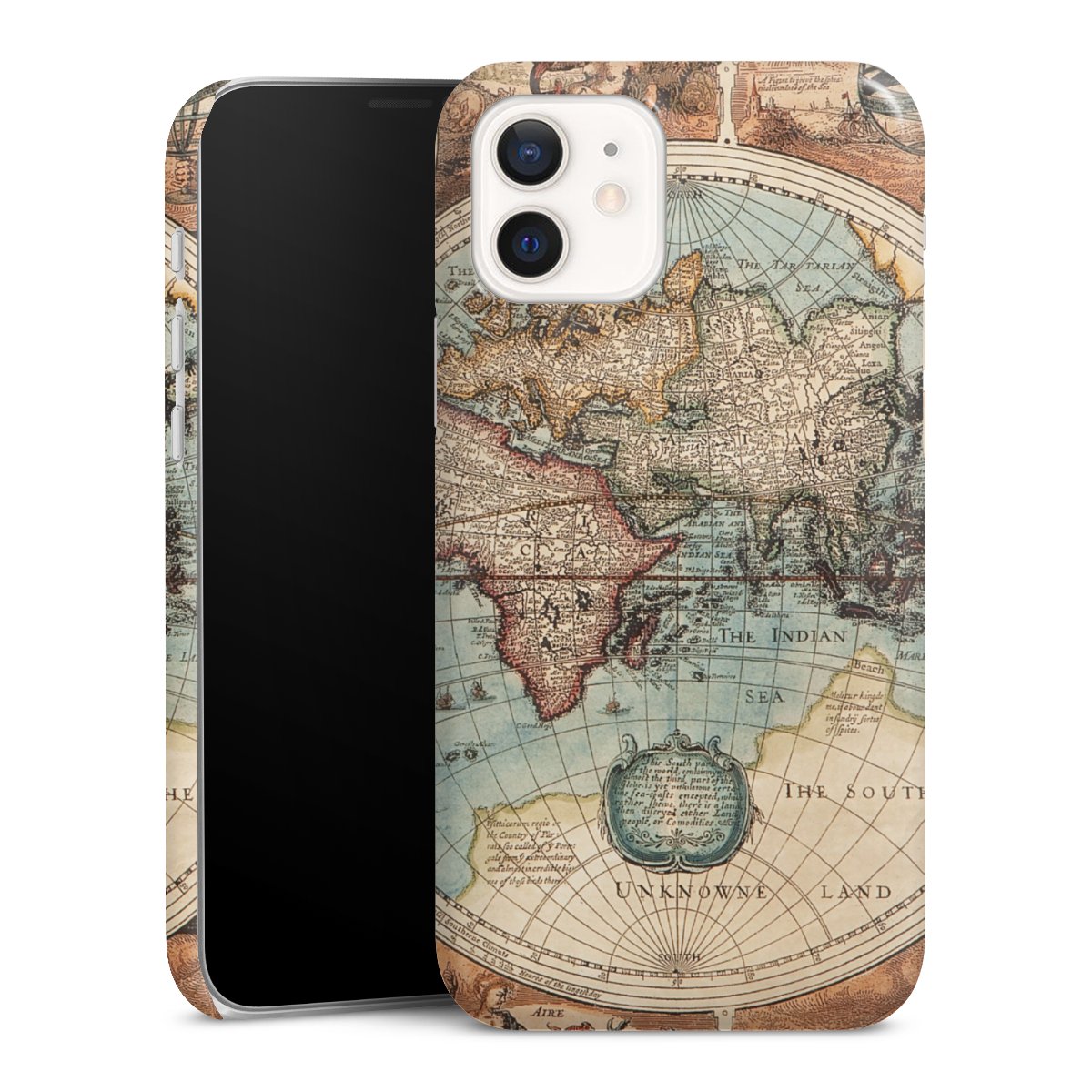 iPhone 12 Handy Premium Case Smartphone Handyhülle Schutzhülle glänzend World Map Vintage Map Premium Case