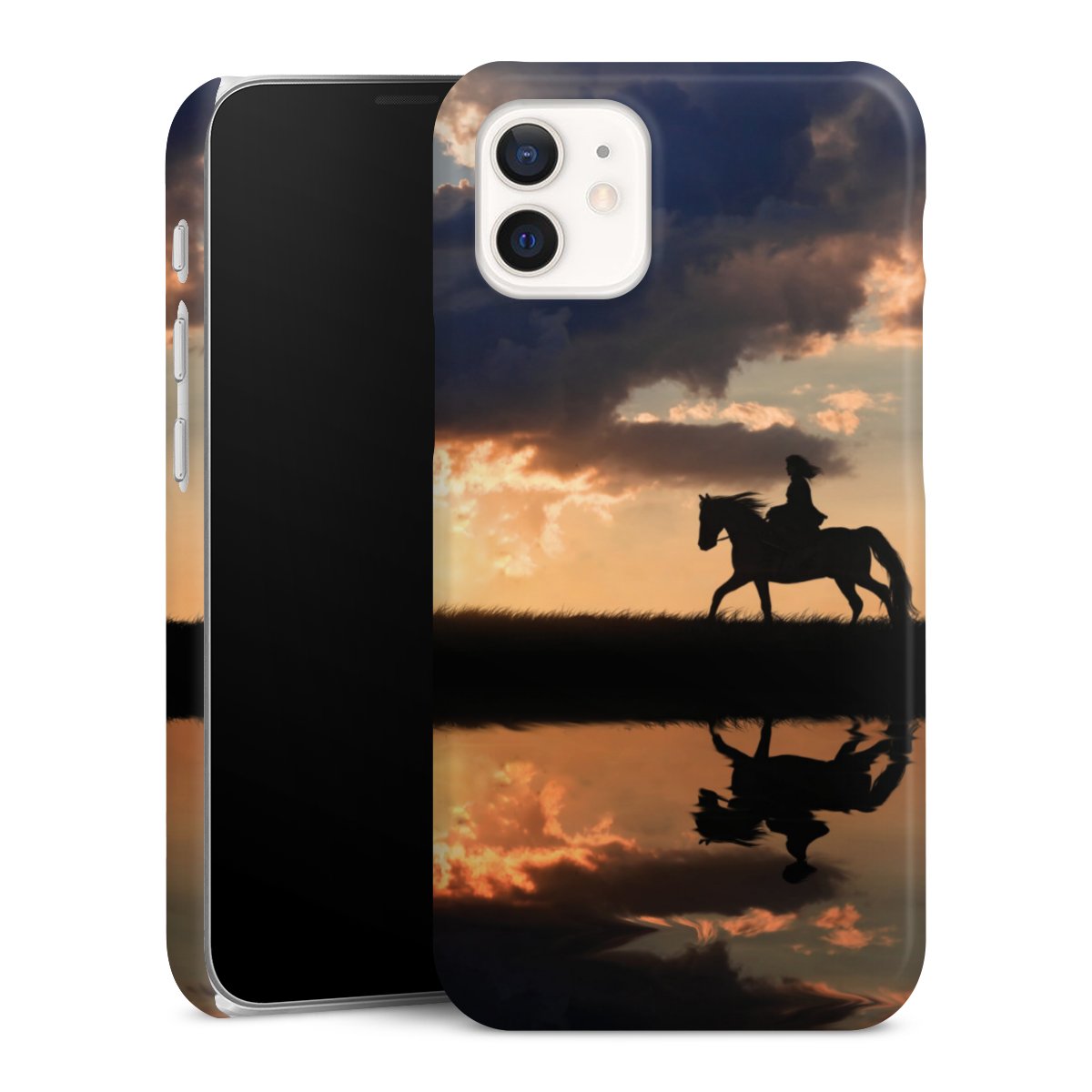 iPhone 12 mini Handy Premium Case Smartphone Handyhülle Schutzhülle glänzend Horse Sunset Horseback Riding Premium Case